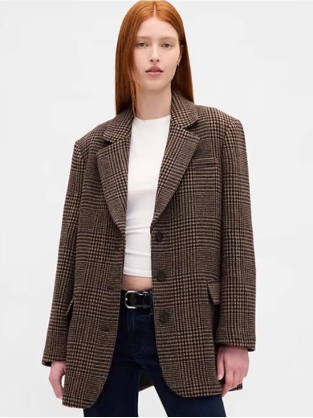 GAP Womens Brown Houndstooth Oversized Blazer Jacket - Medium